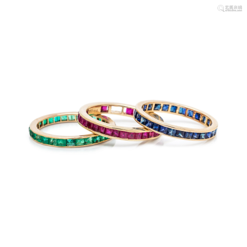 COLLECTION OF GEMSTONE ETERNITY BANDS