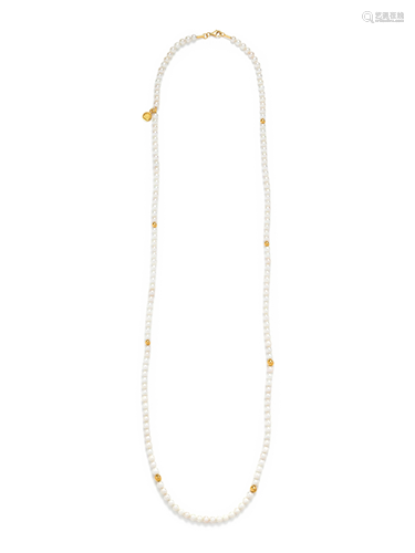 GURHAN, YELLOW GOLD AND CULTURED PEARL NECKLACE