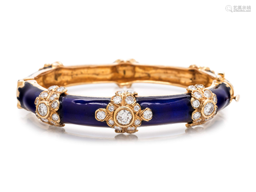 ENAMEL AND DIAMOND BANGLE BRACELET