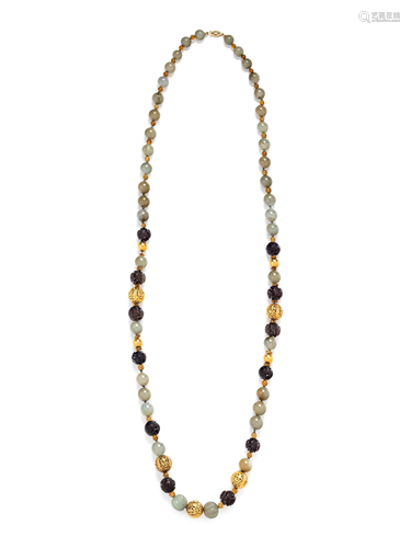 GEMSTONE AND YELLOW GOLD BEAD NECKLACE