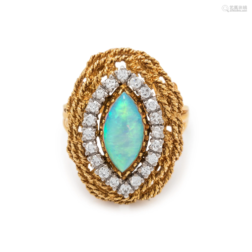 YELLOW GOLD, OPAL AND DIAMOND RING