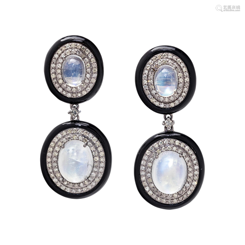 MOONSTONE AND DIAMOND EARRINGS