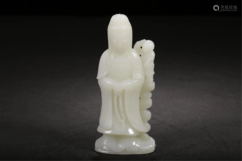 A WHITE JADE CARVING OF AVALOKITESVARA