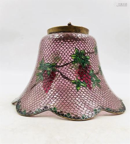 A PINK GROUND CLOISONNE ENAMEL GRAPES LAMPSHADE