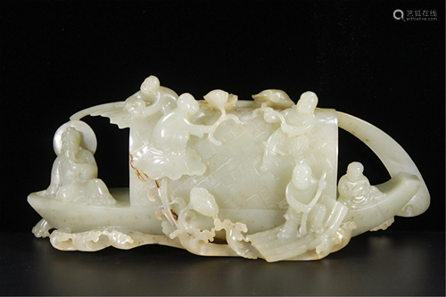 A JADE DECORATION OF BOAT AND FIGURES