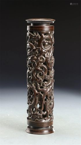 A HOLLOW CARVED DRAGON-CLOUD INCENSE TUBE