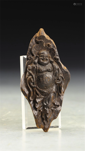 A CHENXIANG WOOD CARVING OF MAITREYA