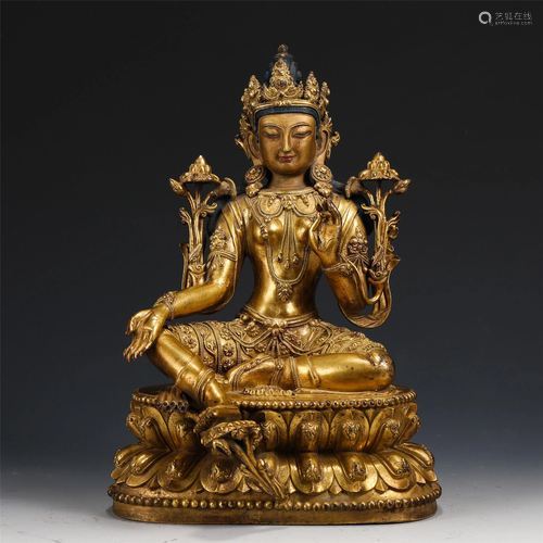 A GILT BRONZE SEATED AVALOKITESVARA