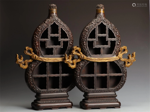 PAIR OF HARDWOOD DOUBLE-GOURDS SHELFS