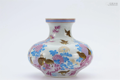 A FALANGCAI FLOWER-AND-BIRD VASE