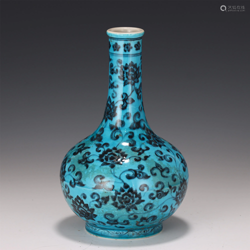 A BLUE GROUND FLORAL VASE