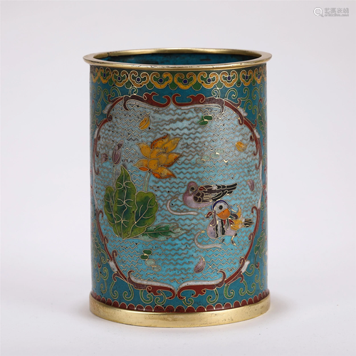 A CLOISONNE ENAMEL BRUSH POT