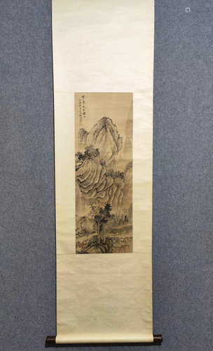 A CHINESE LANDSCAPE PAINTING HANGING SCROLL