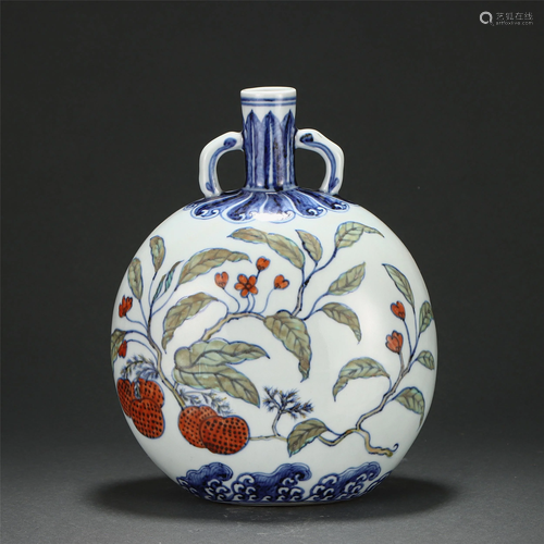 A DOUCAI FLOWER-AND-FRUIT MOON FLASK