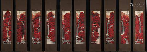 TEN CHINESE SCROLL PAINTINGS OF AUTUMN LANDSCAPES