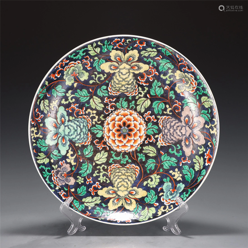 A WUCAI GLAZE FLORAL PLATE