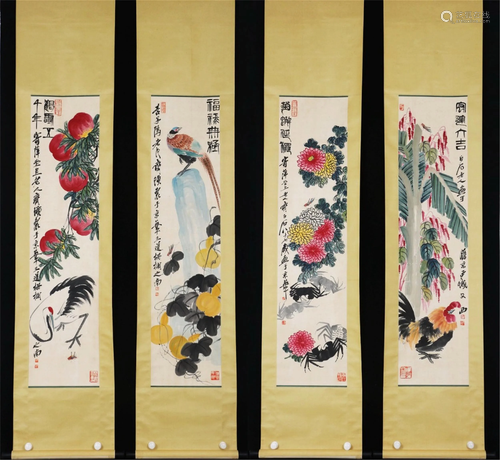 FOUR CHINESE PAINTING HANGING SCROLLS