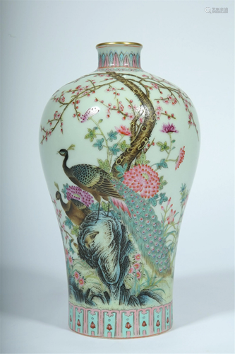 A FAMILLE ROSE FLOWER-AND-BIRD VASE