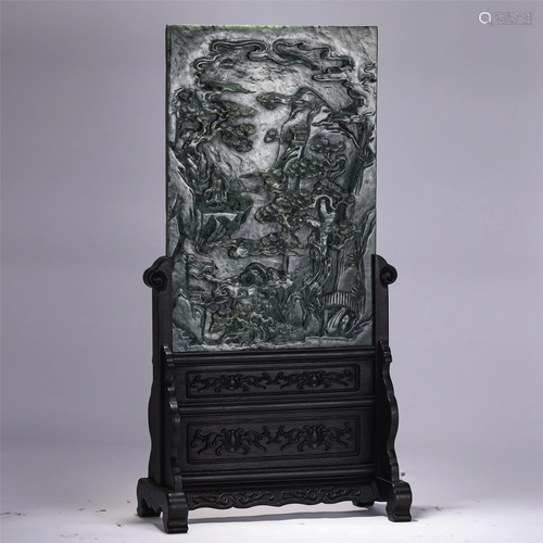 A JASPER CARVED FIGURES STORY TABLE SCREEN