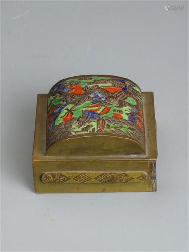 A BRONZE DRAGON BOX AND COVER