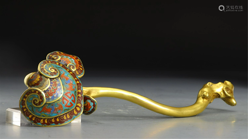 A CLOISONNE ENAMEL GILT BRONZE RUYI