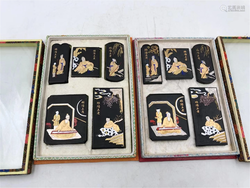 TWO SETS OF GOLD PAINTED FIGURES STORY INK-BLOCKS