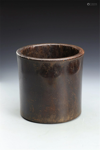 A HARDWOOD BRUSH POT