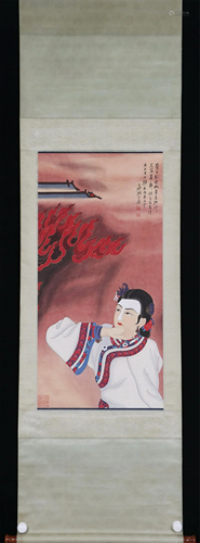 A CHINESE SCROLL PAINTING OF LADY