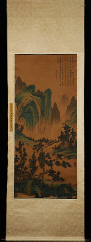 A CHINESE SILK SCROLL PAINTING, 'VISITING A FRIEND'