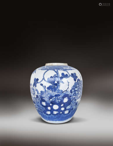 清代青花花鸟纹罐(1644-1912)