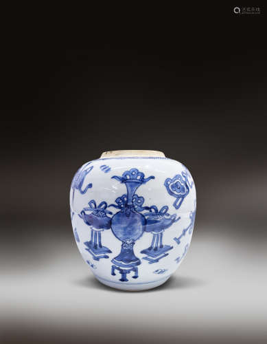 清康熙青花博古纹罐(1661-1722）