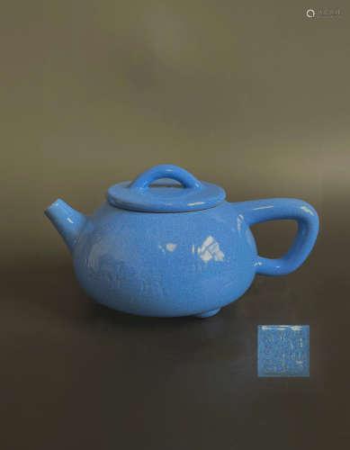民国宜兴紫砂施蓝釉石瓢壶（1912-1949）