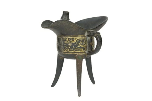 A FINE AND RARE CARVED BRONZE ARCHAISTIC WINE CUP,JUE