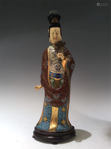 A CLOISONNE STANDING AVALOKITESVARA