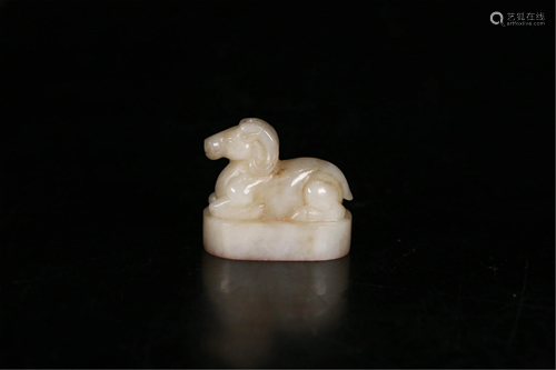 A JADE CARVED GOAT SEAL