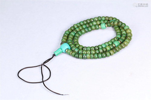 A STRING OF 108-BEAD TURQUOISE PRAYER BEADS