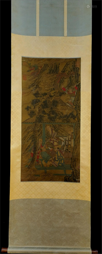 A CHINESE SILK PAINTING OF STORY OF LUOHANS