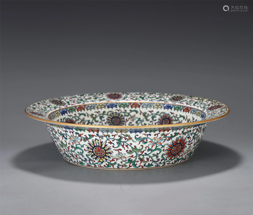 A DOUCAI GLAZE FLORAL BASIN