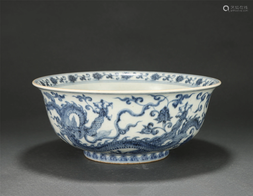 A BLUE AND WHITE DRAGON BOWL