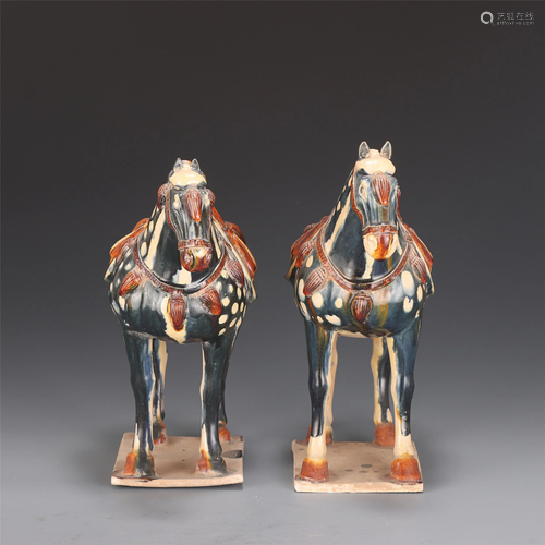 PAIR OF SANCAI POTTERY HORSES