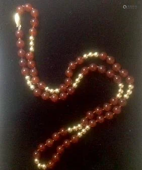 Necklace, carnelian/14k ball