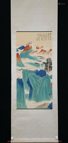 A CHINESE LANDSCAPE PAINTING HANGING SCROLL