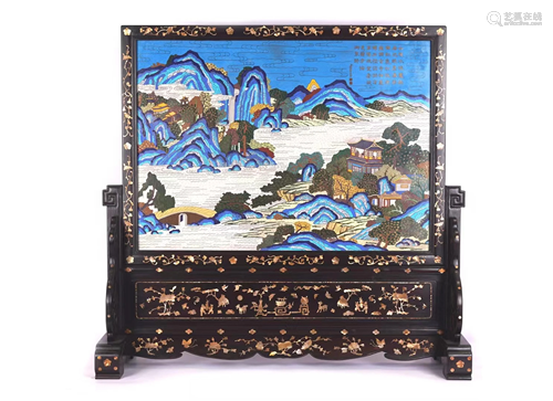 A MOTHER-OF-PEARL AND CLOISONNE INLAID TABLE SCREEN