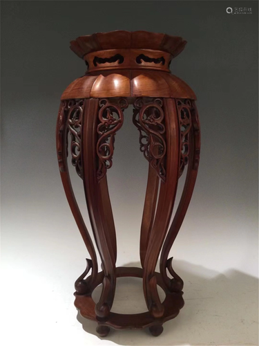 A CARVED CHI-DRAGONS HARDWOOD HIGH STAND