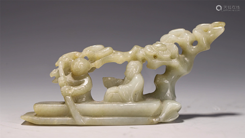 A JADE CARVING DEPICTING FIGURES STORY