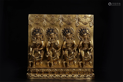 A BUDDHIST PANEL CARVED WITH FOUR BUDDHAS