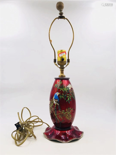 A RED GROUND JAPANESE CLOISONNE VASE SHAPED LAMP