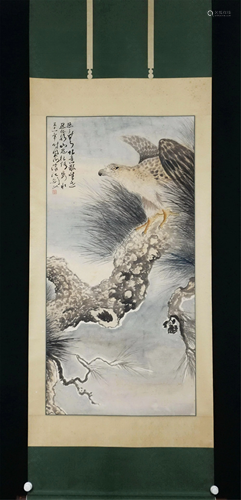 A CHINESE SCROLL PAINTING OF EAGLE AND PINE TREE