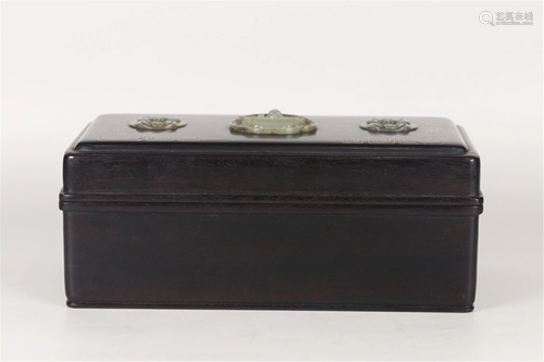 A JADE INLAID HARDWOOD BOX AND COVER