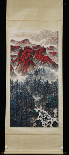 A CHINESE LANDSCAPE PAINTING HANGING SCROLL